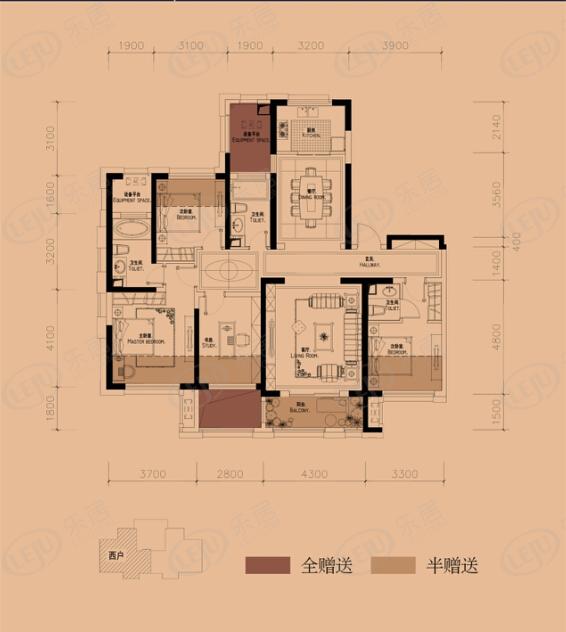 160平方米户型图,160平米户型图 丹轩梓园四室两厅三卫160平米户型图