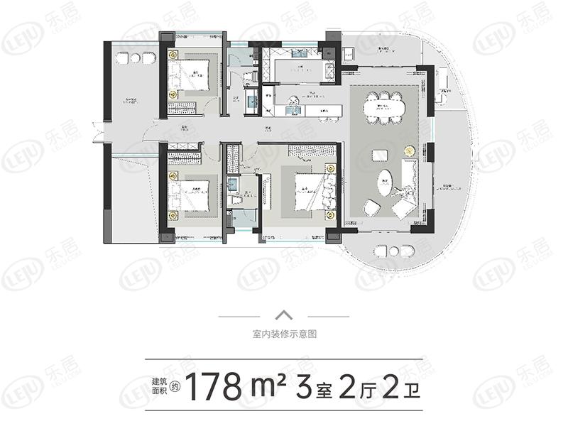 绿地v岛三居室户型图