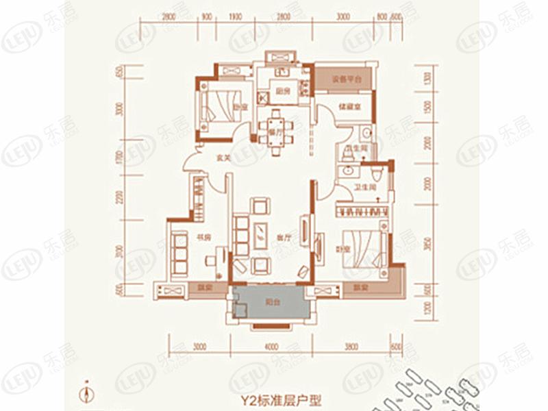 华盛大运城 东岭115㎡四室两厅两卫户型户型图