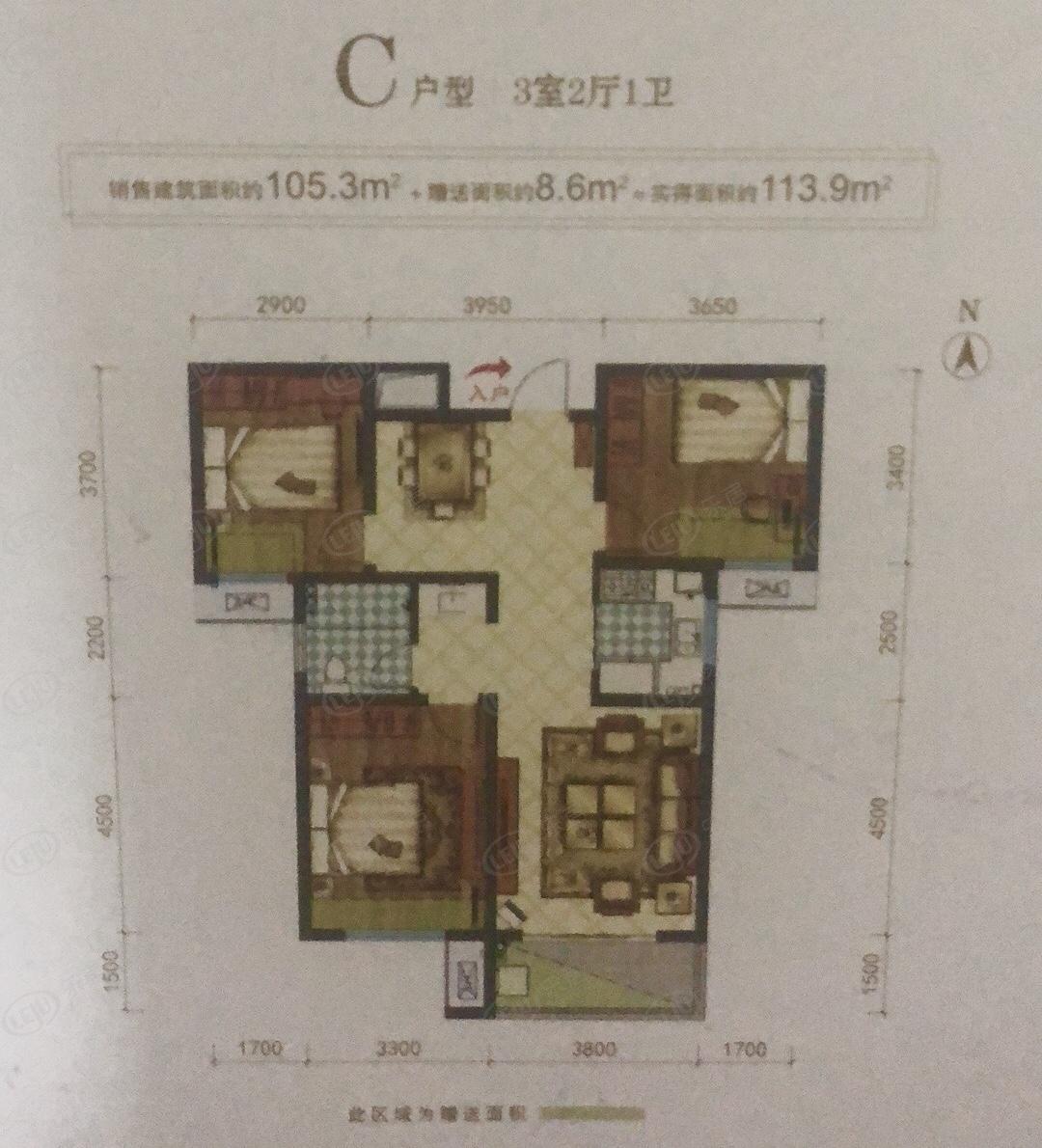轩苑天元东府3室2厅1卫户型图 - 宝鸡乐居