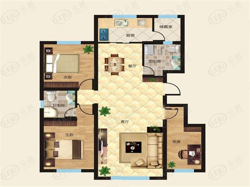 紫金城西湖御园三室两厅双卫户型图