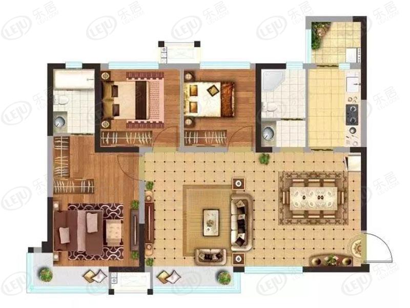 万景进园3室2厅2卫户型图 - 眉山乐居