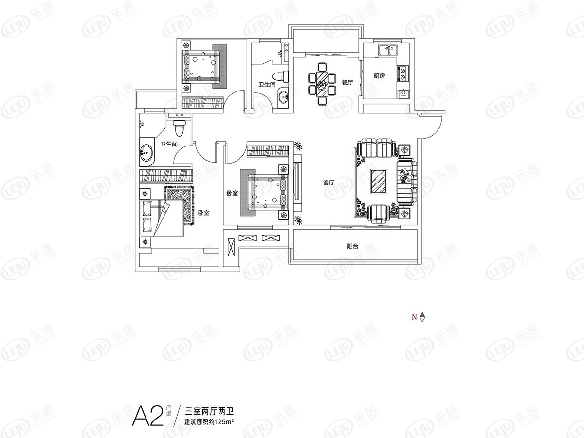 内黄建业城小区3室2厅2卫户型图 - 安阳乐居