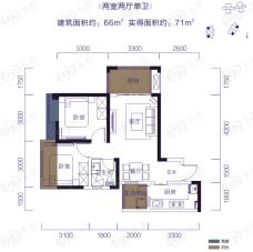 中国水电泛悦国际户型B 2室2厅1卫户型图