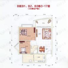 江源半岛花园B区3—17层04单位二房二厅户型图