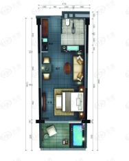 檀悦豪生度假酒店公寓69平米公寓户型图