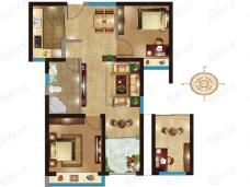 铂悦府A1户型两室两厅一厨一卫73.50平米户型图