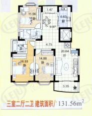 东盈公寓房型: 三房;  面积段: 128 －131 平方米;户型图