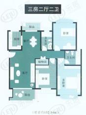 云润家园一期房型: 三房;  面积段: 120 －132.34 平方米;户型图