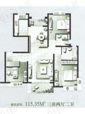 中城绿苑房型: 三房;  面积段: 110 －115 平方米;
户型图