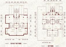 润园联排别墅（2）地下室和一层平面图户型图
