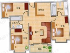 浮山天籁豪华式公寓C户型3室1厨户型图