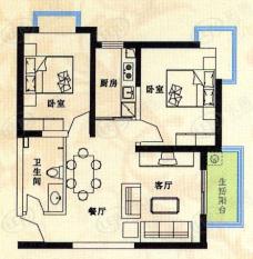 中华世纪城在售A户型 两室两厅一厨一卫户型图