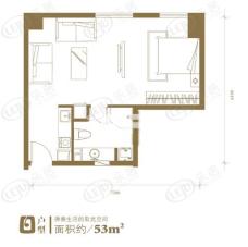 京隆国际公寓一房一厅一卫-53平米户型图