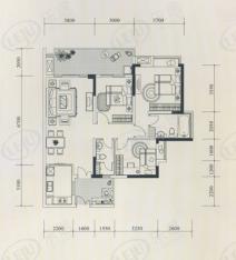 富力现代广场房型: 三房;  面积段: 93.77 －103.36 平方米;户型图
